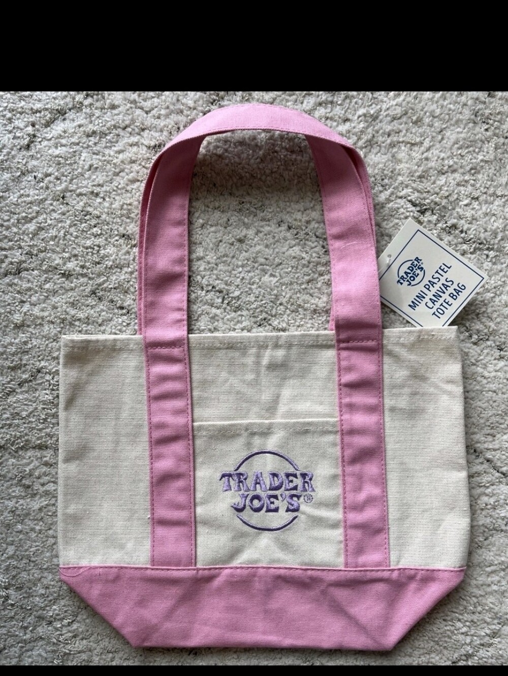 Trader Joe's Mini Canvas Tote in Pink and White